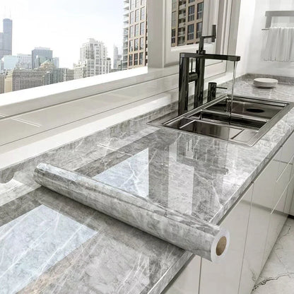 Skanto | Marble Kitchen Oil-Proof Foil - Self-Adhesive Waterproof Wallpaper for Stove, Countertop, Cabinets, Tile Renovation
