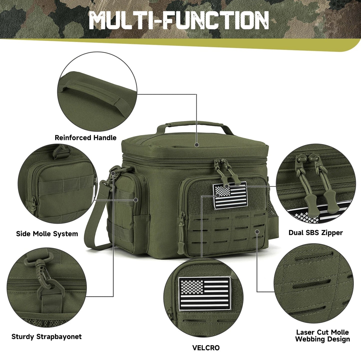 Skanto | Men's Military Tactical Lunch Box - Rugged, Leak-Proof, Insulated Thermal Cooler Bag for Work, Camping, Picnic Meals