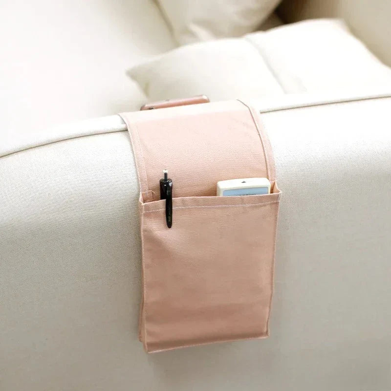 BowLift | Restivo Bed Organizer made of cotton linen | Hanging storage with pockets | For remote controls, books & accessories – approx. 30×20×10 cm
