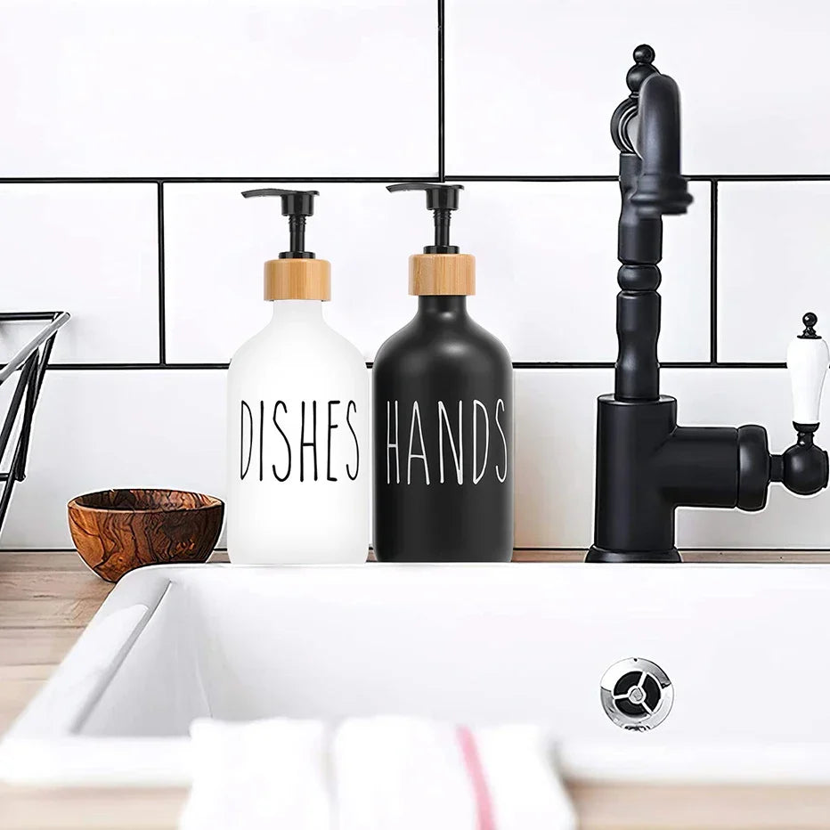 Skanto | Black Dish Soap Dispenser Set for Kitchen Sink - Refillable Bottles for Hand Soap and Dish Soap Storage