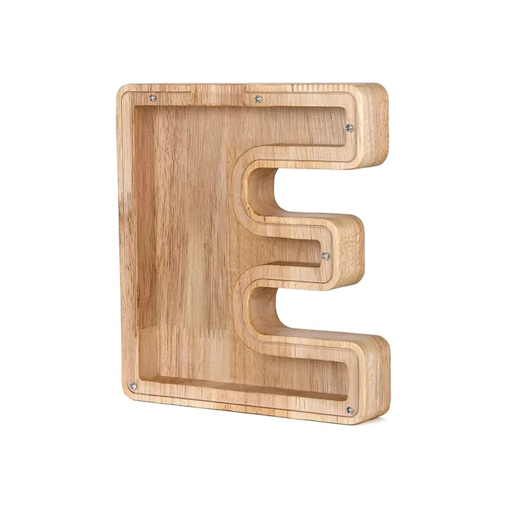 Skanto | Wooden Alphabet Piggy Bank with Transparent Window for Stylish Saving