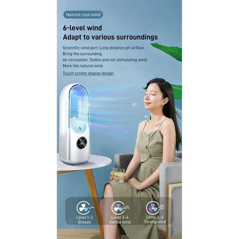 Portable USB Leafless Air Cooler – Quiet 6-Speed Electric Fan with Timer & Humidifier | Brehn