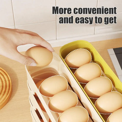 BowLift | Egg Box RolloMaxx | 4-Tier Egg Organizer | Space-Saving & Self-Rolling | Transparent Design
