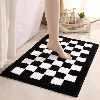 Plush checkered bath mat