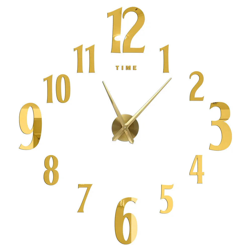 Big Wall Clock DIY 3D Self Adhesive Mirrored Acrylic Wall Clock For Kitchen Dining Room Living Room Creative Home Decor | Bowlift