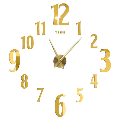 Big Wall Clock DIY 3D Self Adhesive Mirrored Acrylic Wall Clock For Kitchen Dining Room Living Room Creative Home Decor | Bowlift