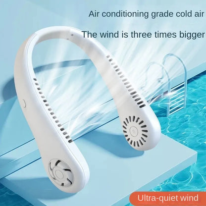 Stay cool everywhere with 1PC new mini neck portable bladeless hanging neck fan - long battery life, rechargeable, 3-speed air cooler for summer sports | Brehn