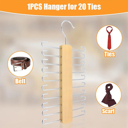 BowLift | OrganizePro Holzico | Tie & Belt Holder | 20 Rotatable Hooks | For the Style-Conscious