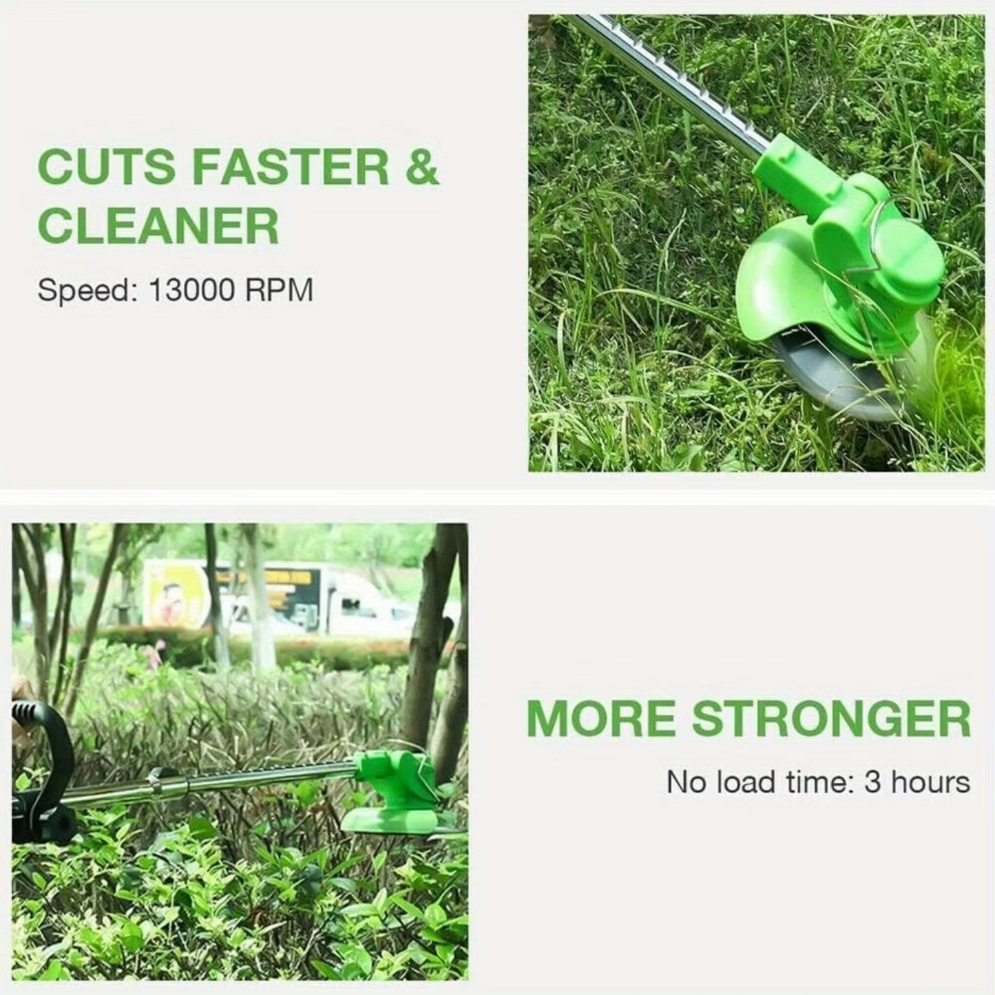 Cordless Lawn Trimmer 600W, 51" adjustable Lawn Trimmer and Brush Cutter with 8 Blades and two 24V Batteries