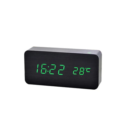 Minimalist LED Wooden Alarm Clock with Temperature Display, Wireless Charging Function and Digital Time Display – Ideal for Bedroom and Office | Brehn