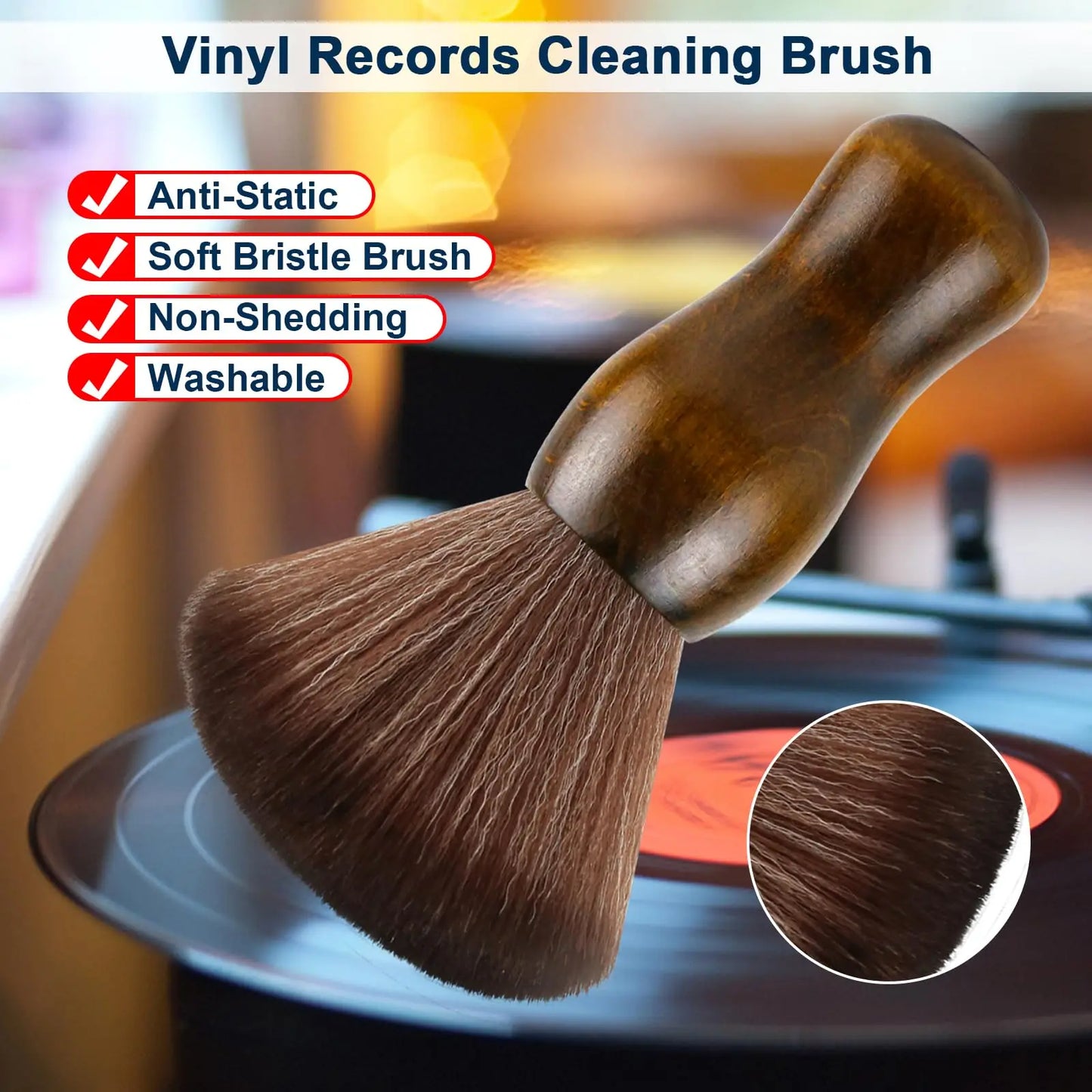 Skanto | Dust-Free Sound: Vinyl Record Cleaning Brush - Anti-Static Cleaning for Albums, LPs, CDs, Stylus, Keyboards, and Camera Lenses
