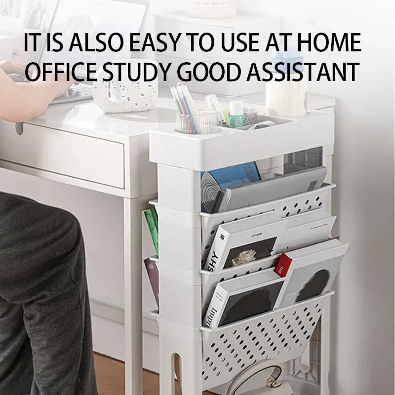 Skanto | Floor Mounted Movable Bookshelf with Wheels - Classroom Desk Storage Shelf Large Capacity, Multi-Layer Book Storage Shelf