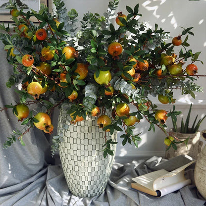 6-Head Artificial Pomegranate Fruit Branch with Leaves | Karnz