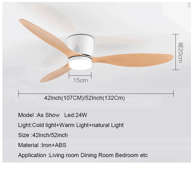 42-52 Inch Ceiling Fans with DC Motor — Remote Control Low-Profile Cooling Fans, without Light, White Wood & Black Options | Karnz