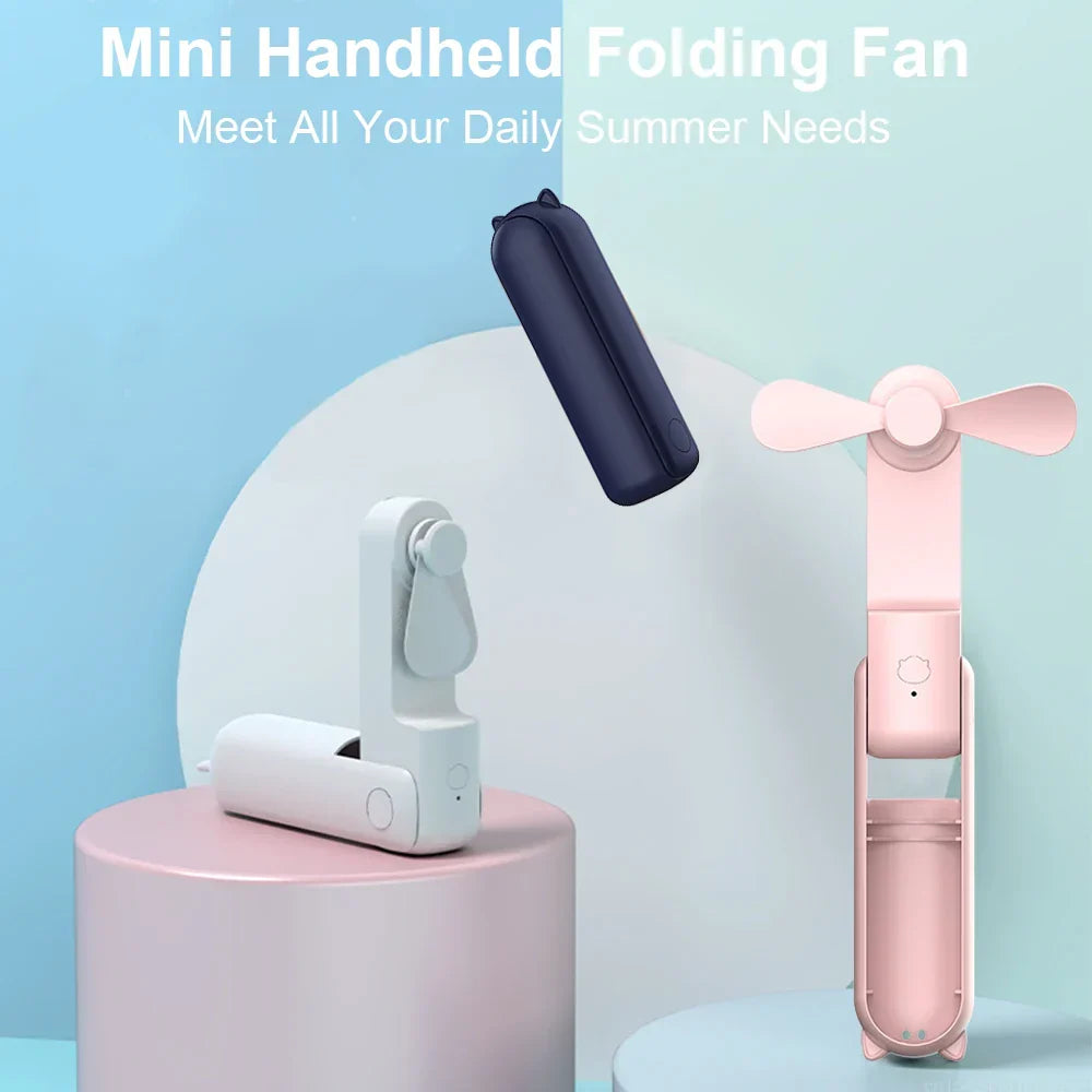 Portable Mini Handheld Fan – Rechargeable foldable pocket fan with battery, cooling handheld fan and power bank function | Karnz