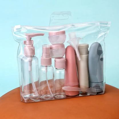 BowLift | TravelEase 11-piece Travel Bottle Set | Refillable Containers for Cosmetics & Care | Cabin Luggage Approved & Leak-proof