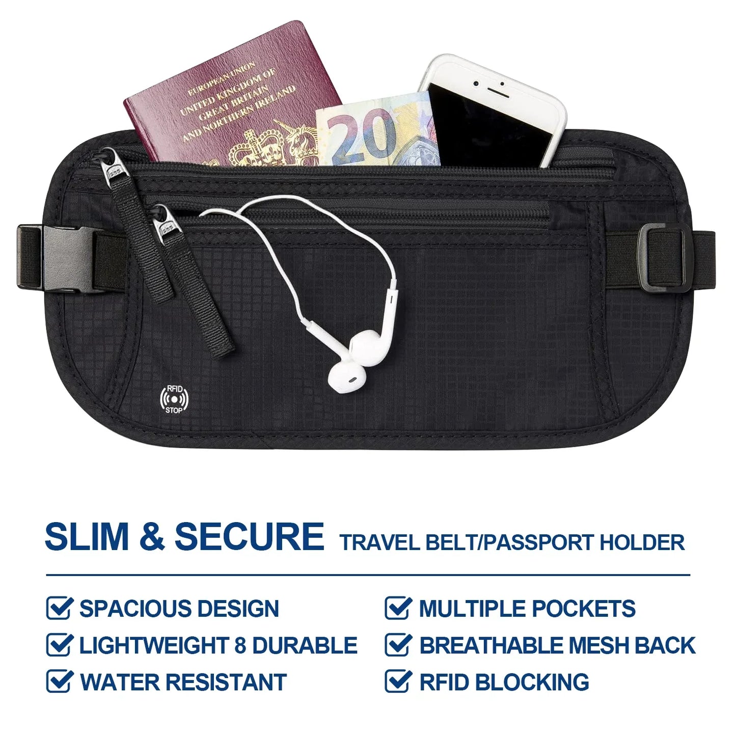 Skanto | SafeTraveler Waist Bag | RFID Protection | Hidden Security Pocket | For Men & Women