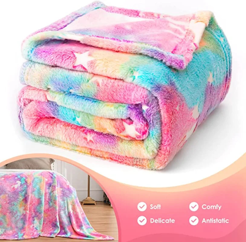 Skanto | StellaLumi | Glowing Unicorn Blanket | Cozy & Magical | Glow-in-the-Dark Stars & Hearts | Gift for Kids & Adults