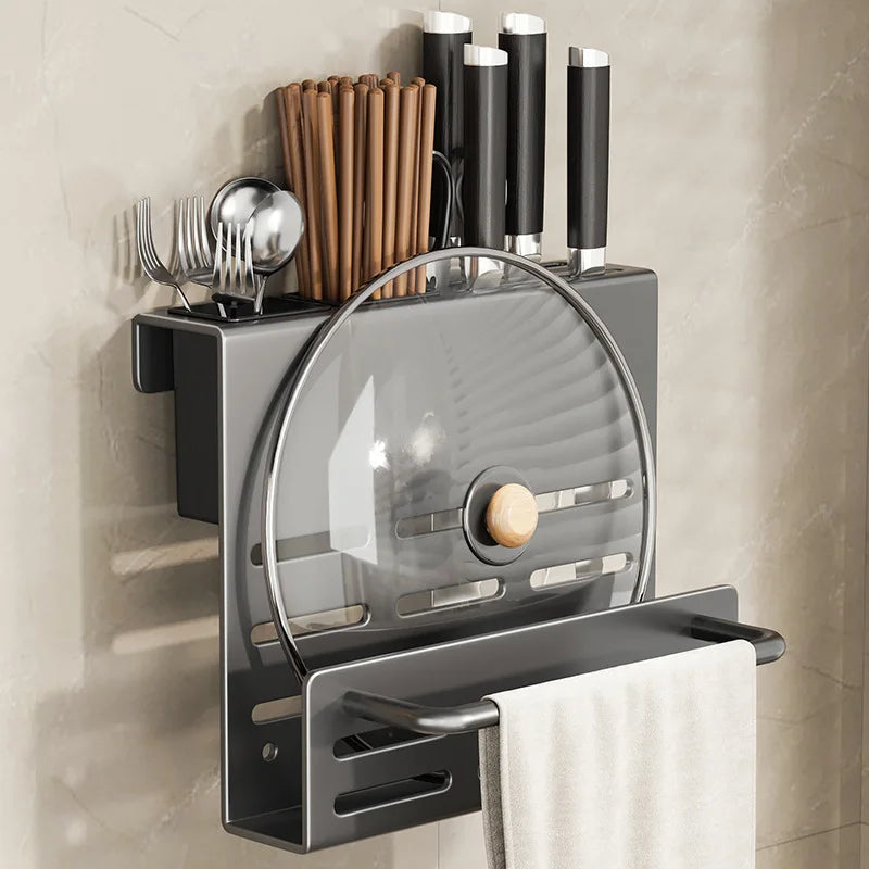 ChefSpace Wall-mounted Knife Holder with Storage for Cutting Boards – Stainless Steel Karnz