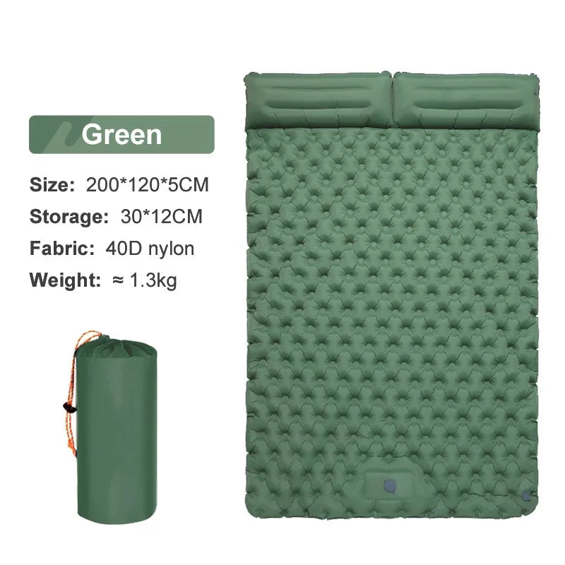Skanto | Skanto Double Camping Sleeping Pad with Self-Inflating Mattress and Pillow - Outdoor Hiking Mattress for 2 Person Cot Air Mattress