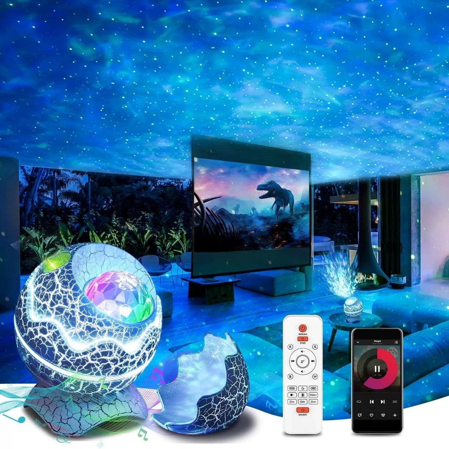 GalaxyGlow – Star projector with Bluetooth speaker and colorful light effects Bowlift