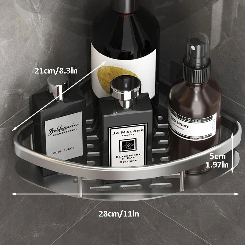Skanto | Bathroom Storage Shelf - No Drill Wall Mount Corner Shelf, Shower Caddy for Toilet and Shampoo Organizer, Bathroom Accessory