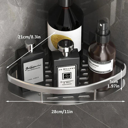 Skanto | Bathroom Storage Shelf - No Drill Wall Mount Corner Shelf, Shower Caddy for Toilet and Shampoo Organizer, Bathroom Accessory