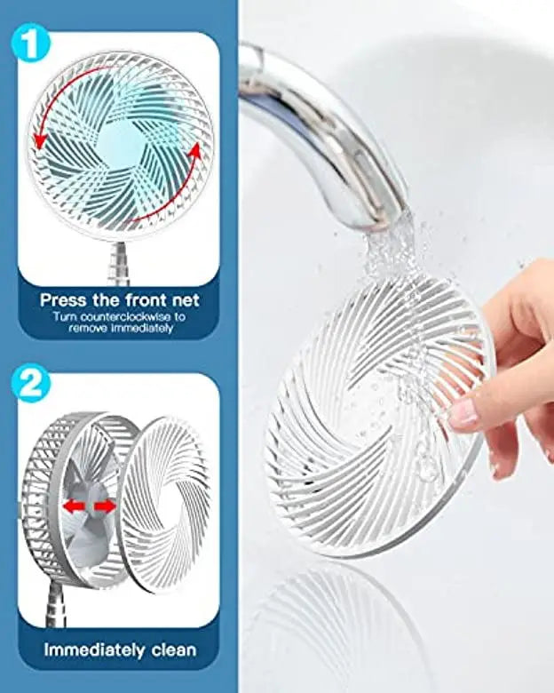 Portable 6-Inch Stand Fan | Folding Telescopic Floor/USB | Rechargeable Battery | 3 Speeds, Super Quiet, Adjustable Height | Bowlift
