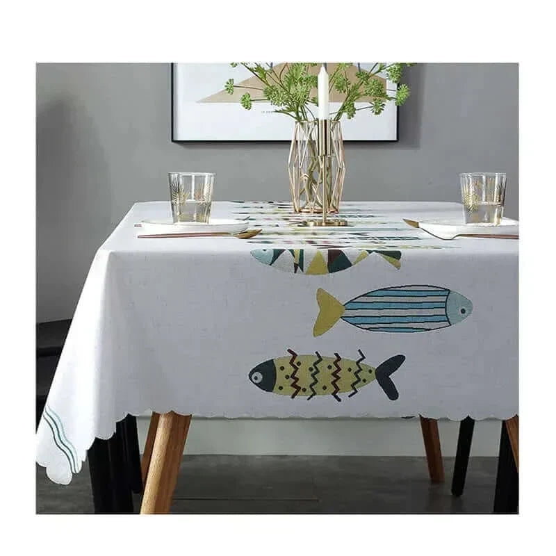 Brehn | Rectangular Stain-Resistant Tablecloth with Aquatic Motif