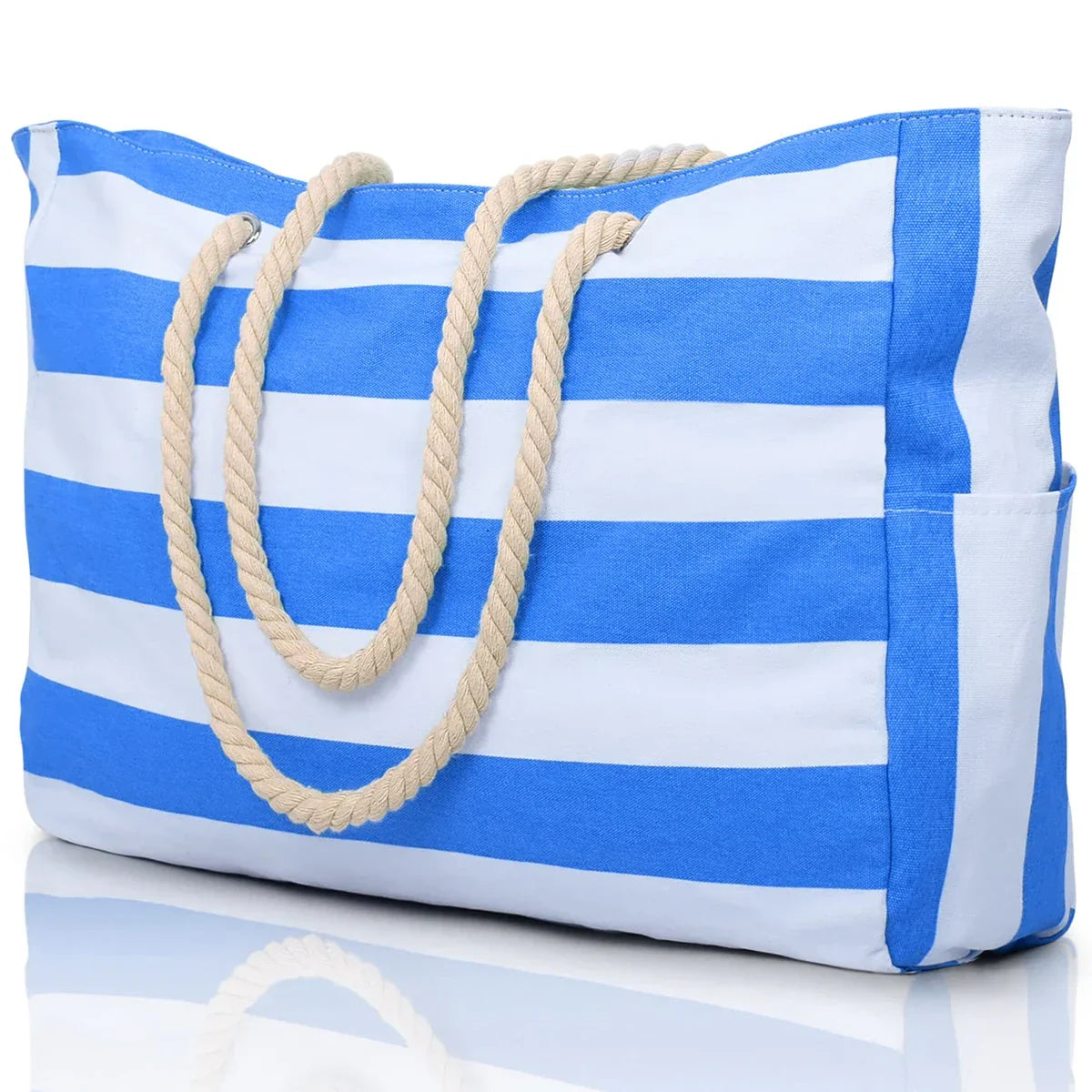 BowLift | Marivalis Striped Beach Bag with Zipper | Foldable & Waterproof | Sand Resistant Canvas | For Travel & Vacation