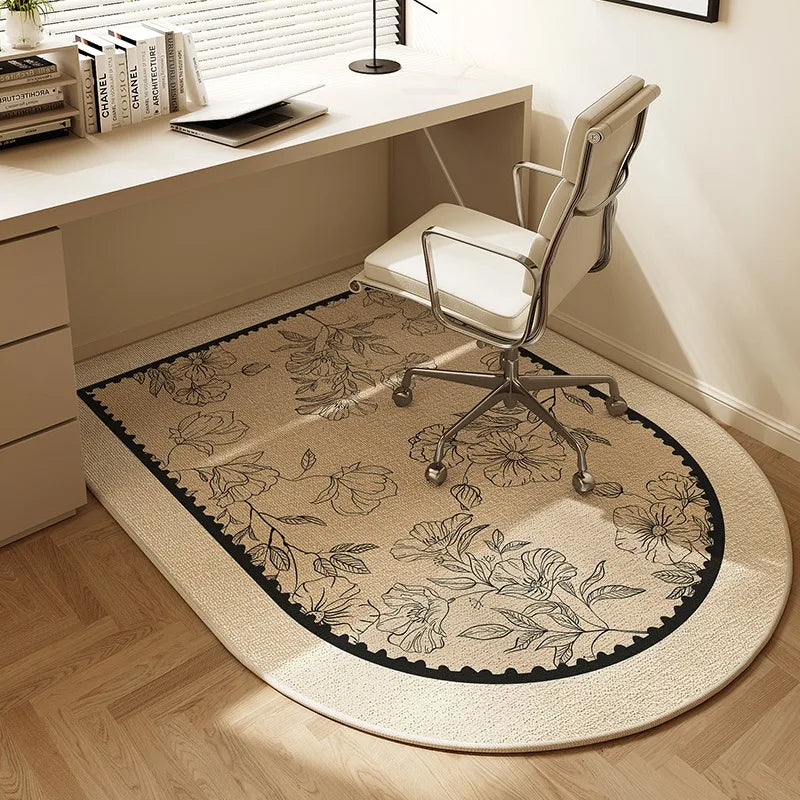 BowLift | Sara Round Office Chair Mat – Beige Striped Non-Slip Carpet Protector