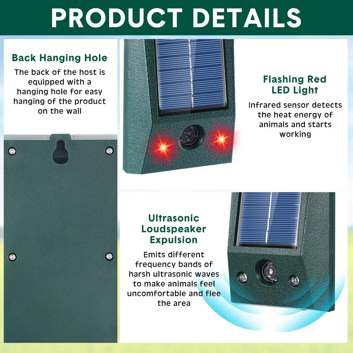 BowLift | SolarGuardix Ultrasonic Bird Repeller Solar | With LED & Motion Sensor | Waterproof IP58 | 600 m² Coverage
