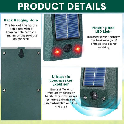 BowLift | SolarGuardix Ultrasonic Bird Repeller Solar | With LED & Motion Sensor | Waterproof IP58 | 600 m² Coverage