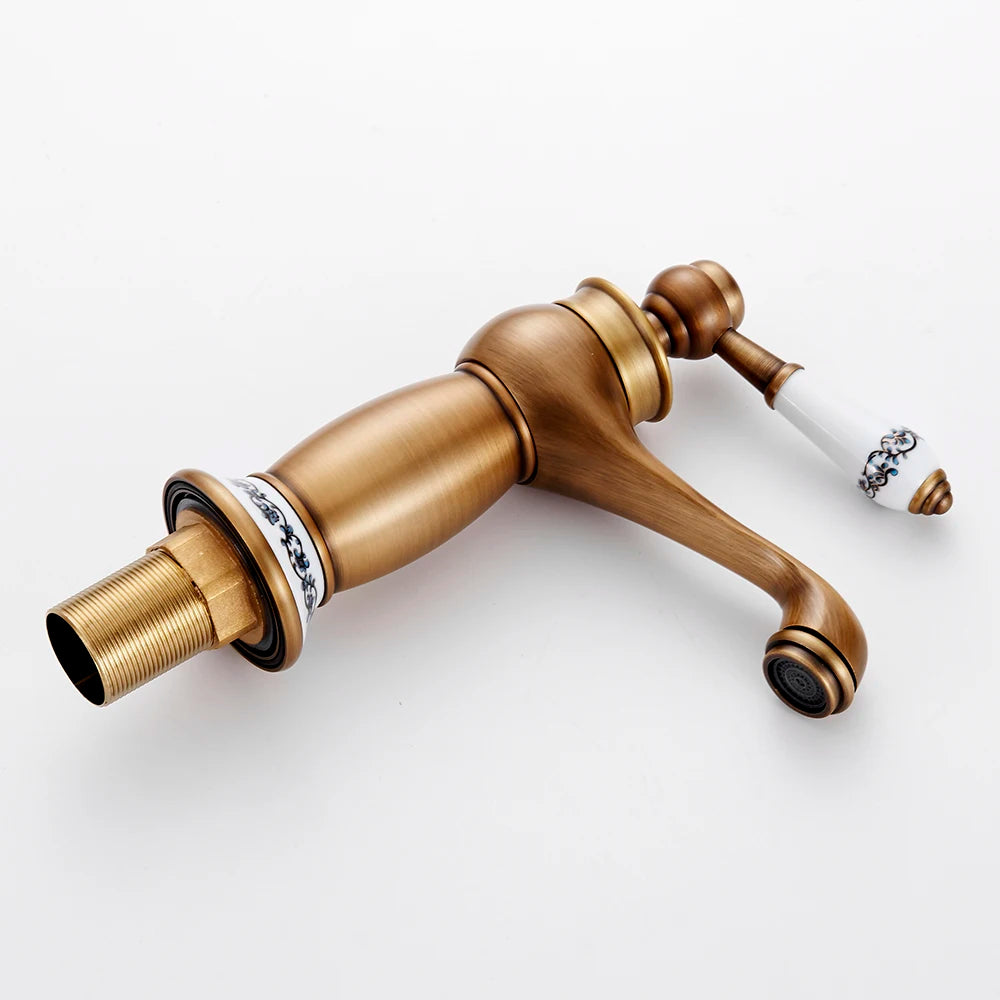 HeritageFlow – Vintage Bronze Faucet with Porcelain Handle Skanto