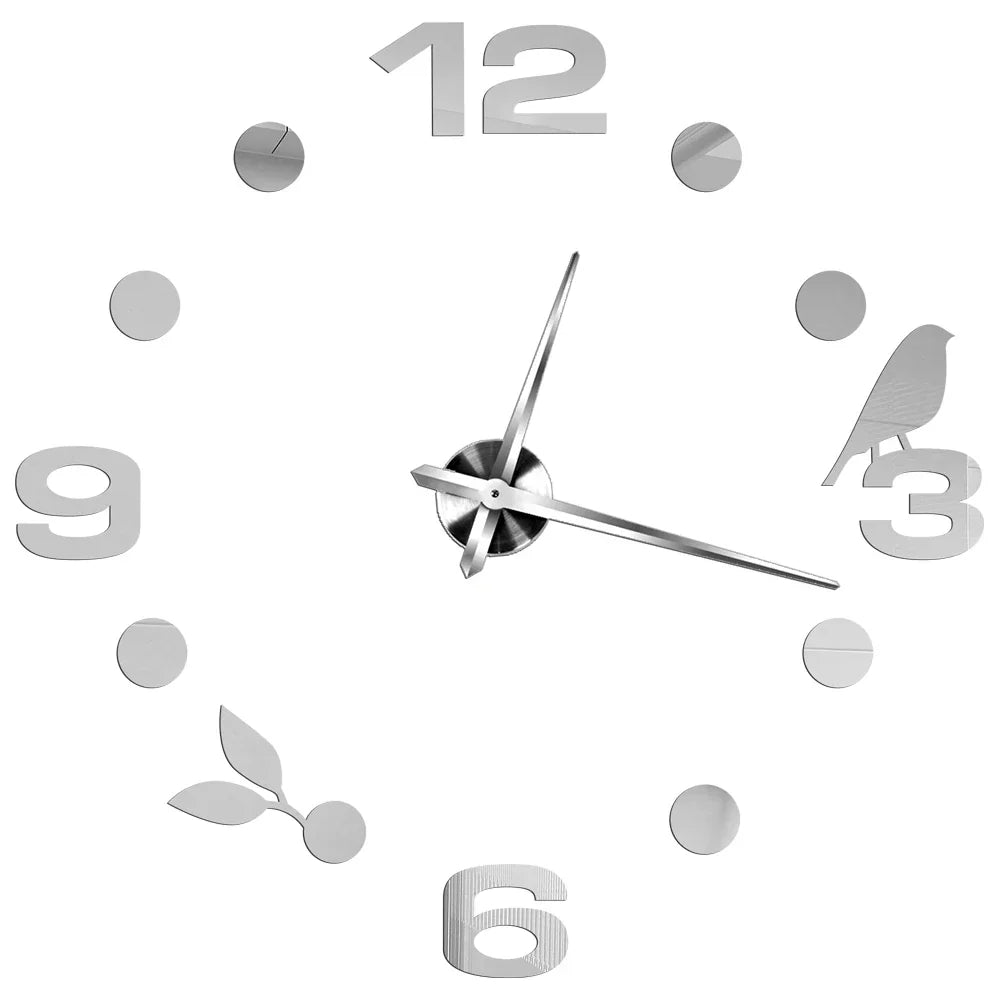 Big Wall Clock DIY 3D Self Adhesive Mirrored Acrylic Wall Clock For Kitchen Dining Room Living Room Creative Home Decor | Bowlift