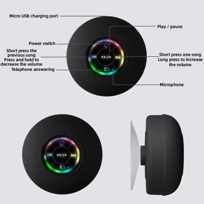 BowLift | Waterproof Portable Bluetooth Speaker with LED Lights and Suction Cup