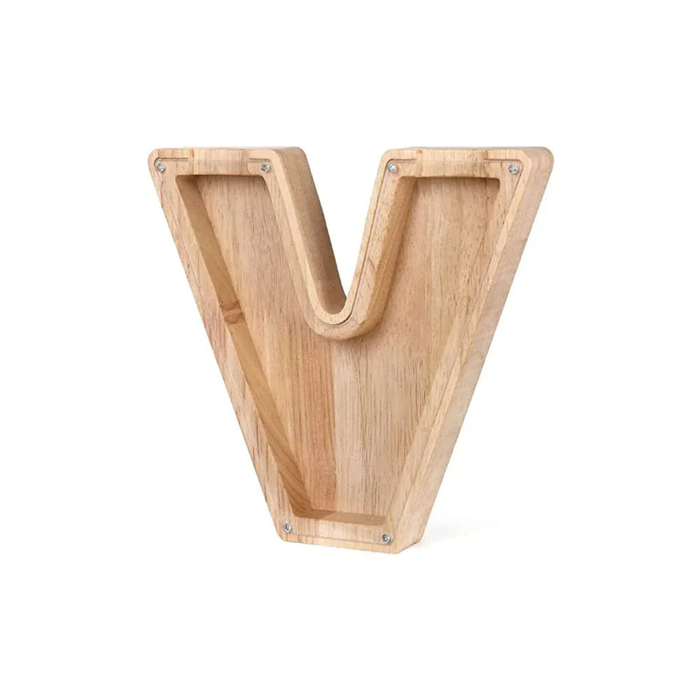 Skanto | Wooden Alphabet Piggy Bank with Transparent Window for Stylish Saving