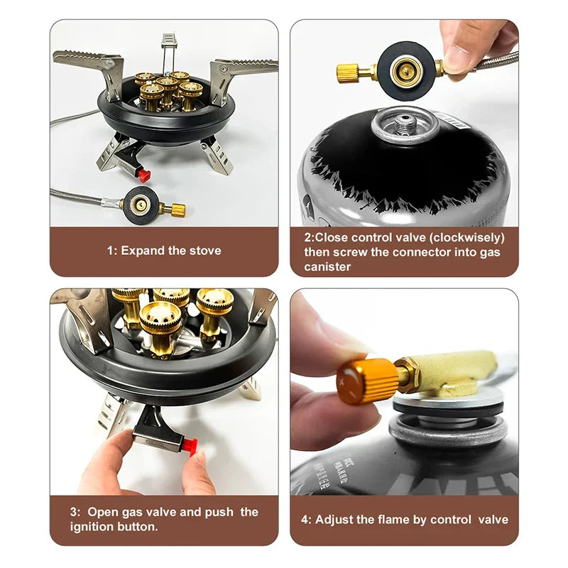 Skanto | Flamurion Camping Gas Stove 16000W with Piezo Igniter | Foldable High-Pressure Gas Stove for Outdoors and Emergencies | For Butane/Propane