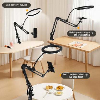 BowLift | LumiFlex LED ring light with flexible arm & phone holder | 3 light colors & USB connection | Perfect for livestream, video & selfie