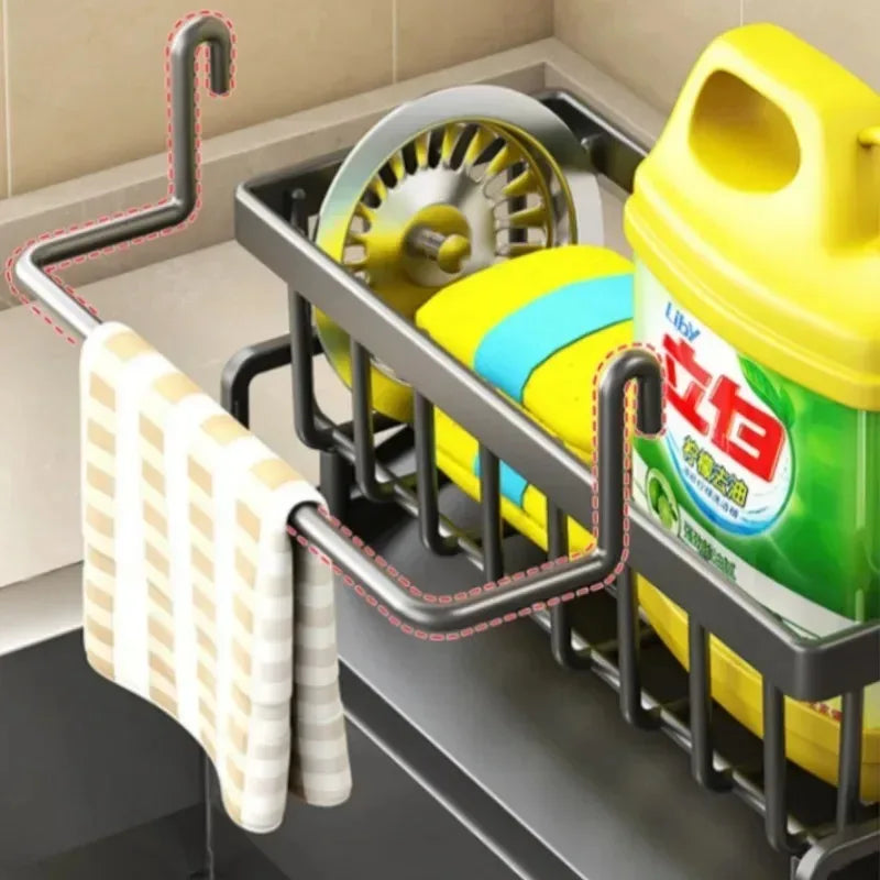 Skanto | Kitchen Soft Sponge Holder | Multifunctional Draining Rack | For Sink, Cloths & Dish Soap | Organizer Shelf