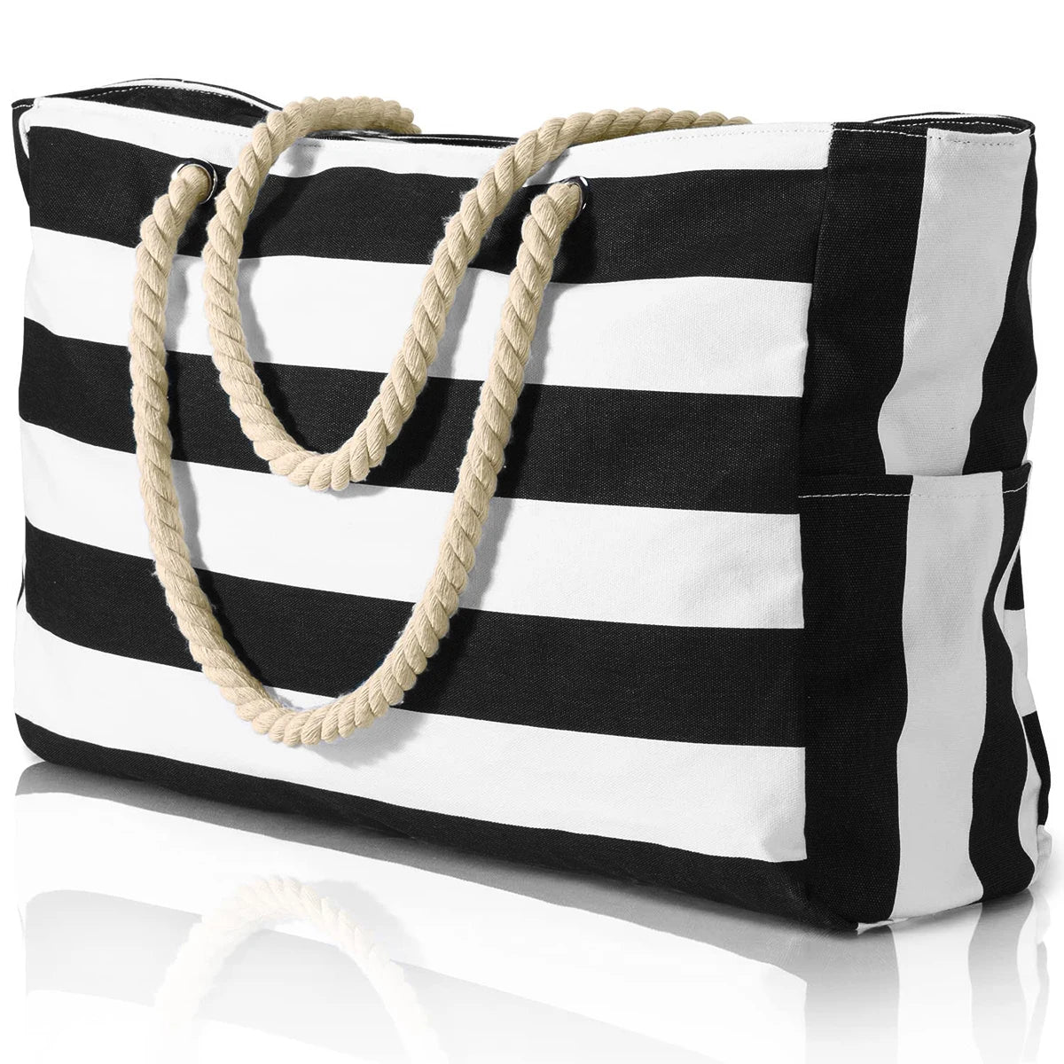BowLift | Marivalis Striped Beach Bag with Zipper | Foldable & Waterproof | Sand Resistant Canvas | For Travel & Vacation