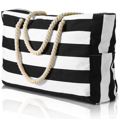 BowLift | Marivalis Striped Beach Bag with Zipper | Foldable & Waterproof | Sand Resistant Canvas | For Travel & Vacation