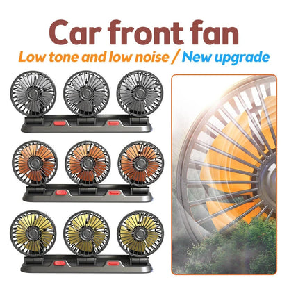 360° Adjustable Car Fan - 3-Head Automotive Electric Fan - USB/12V/24V - 2 Speeds - Quiet Cooling for Home, Desk, Office & Car | Karnz