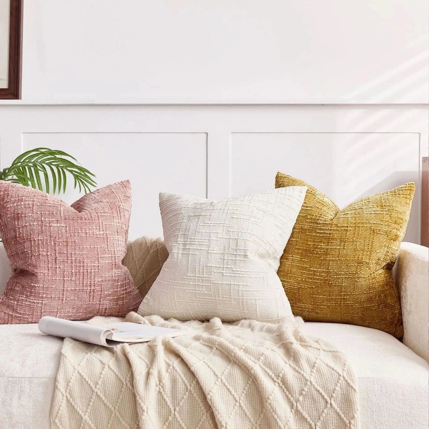 Skanto | Chenille Throw Pillow Cover Bamboo Texture Solid Color