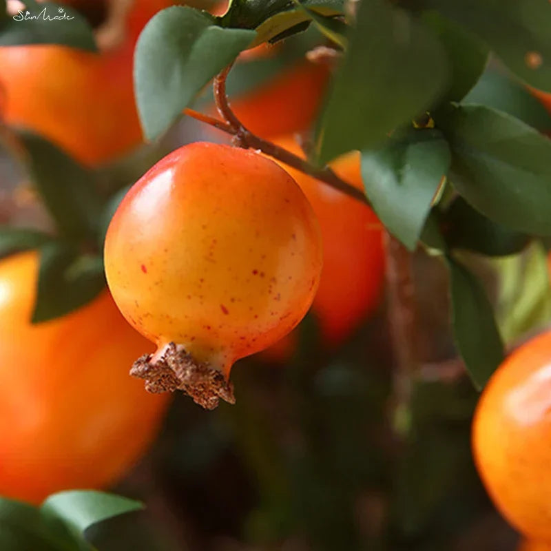 6-Head Artificial Pomegranate Fruit Branch with Leaves | Karnz