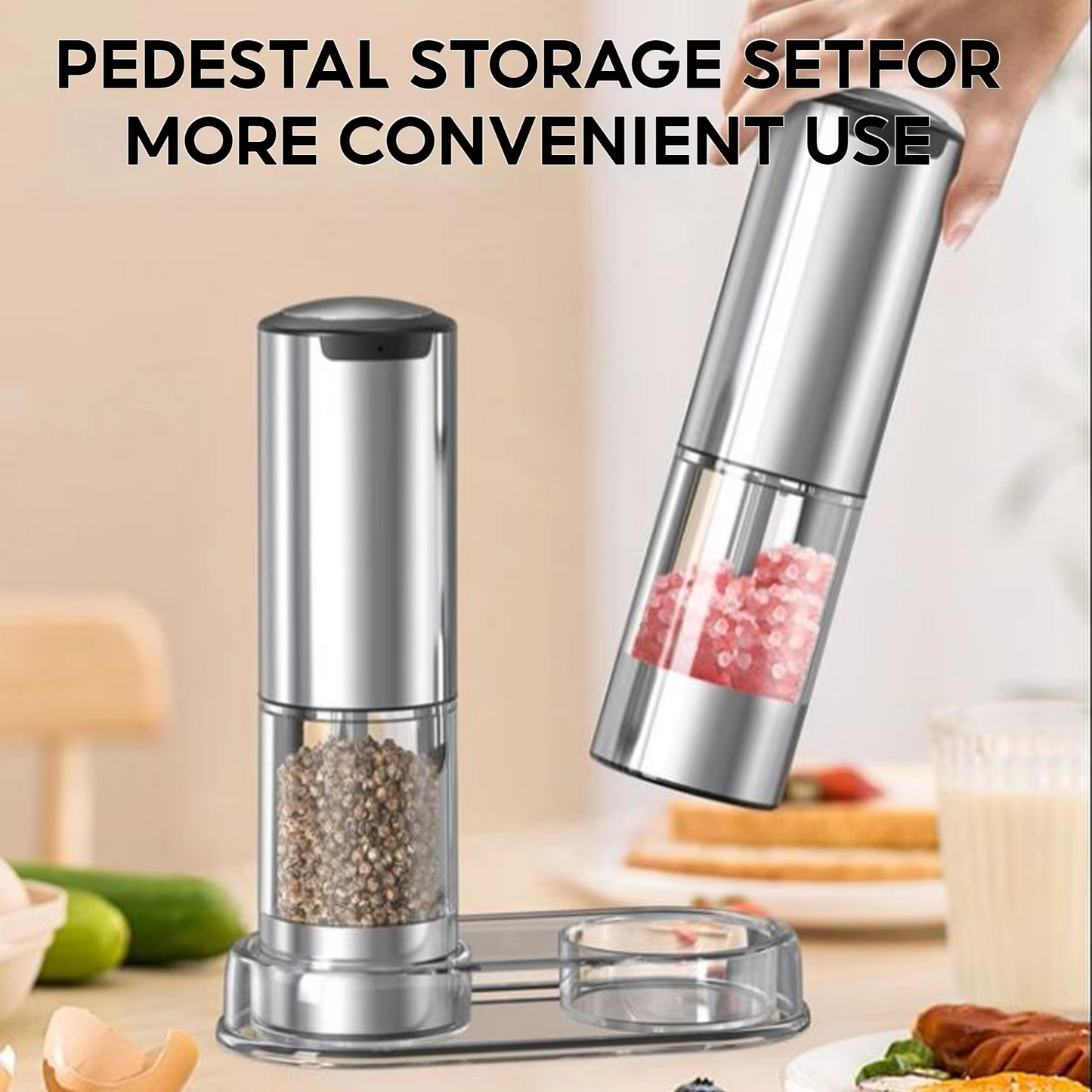 Skanto | Electric Salt and Pepper Grinder Set with Adjustable Coarseness and LED Light