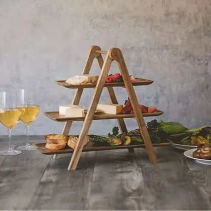 Skanto | 3-Tier Wood Tiered Tray Decor Farmhouse Tiered Tray Set Serving Platter and Trays