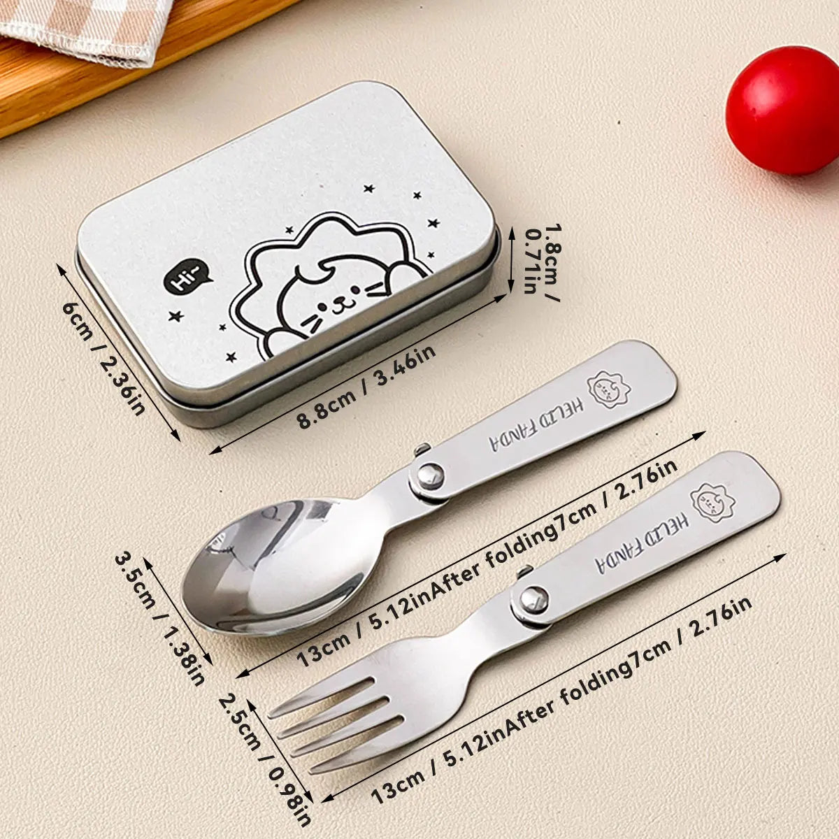 BowLift | Trekking Camping Cutlery 3-piece | Foldable Spoon & Fork with Storage Box | Stainless Steel | Compact & Reusable