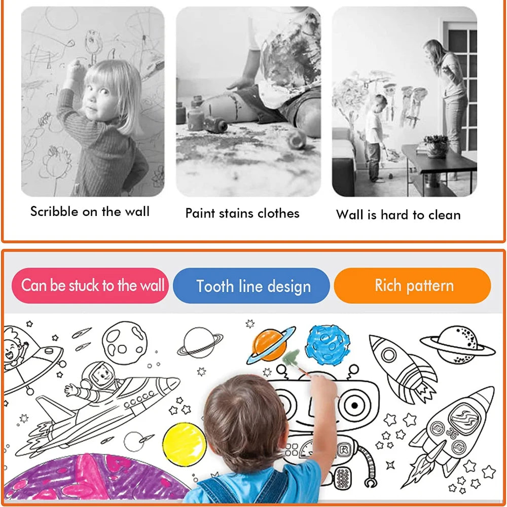 Kids DIY Coloring Roll - 118 Inch Graffiti Roll, Safe Paper for Creative Art Projects, Educational Craft Fun for Children