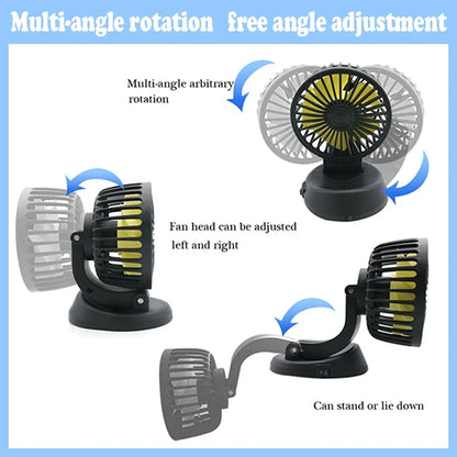 Brehn | Ventoro Car Fan 12V/24V/5V | USB or Cigarette Lighter | Rotatable & Compact | For Car, Truck, SUV, Motorhome & Office